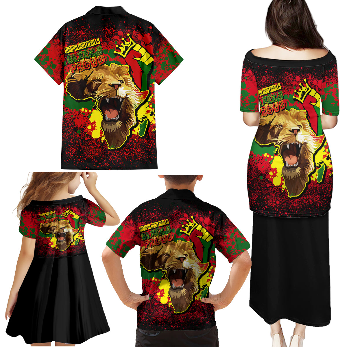 Unapologetically Black and Proud Family Matching Puletasi Dress and Hawaiian Shirt Africa Map with Lion - Wonder Print Shop