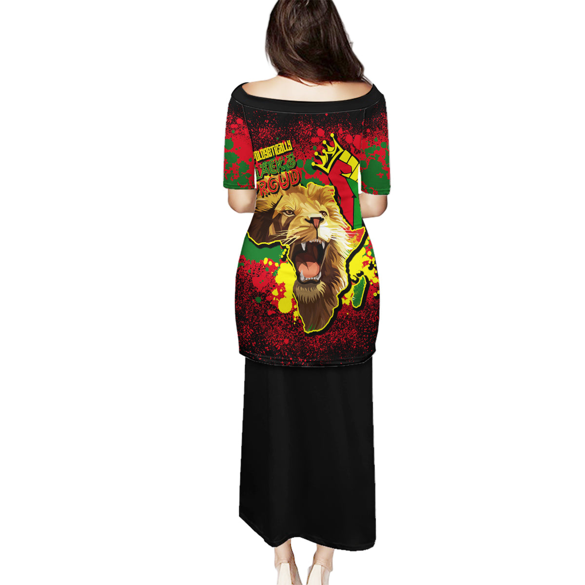 Unapologetically Black and Proud Family Matching Puletasi Dress and Hawaiian Shirt Africa Map with Lion - Wonder Print Shop