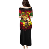 Unapologetically Black and Proud Family Matching Puletasi Dress and Hawaiian Shirt Africa Map with Lion - Wonder Print Shop