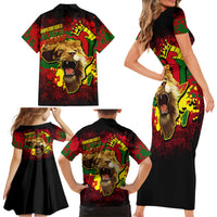 Unapologetically Black and Proud Family Matching Short Sleeve Bodycon Dress and Hawaiian Shirt Africa Map with Lion - Wonder Print Shop