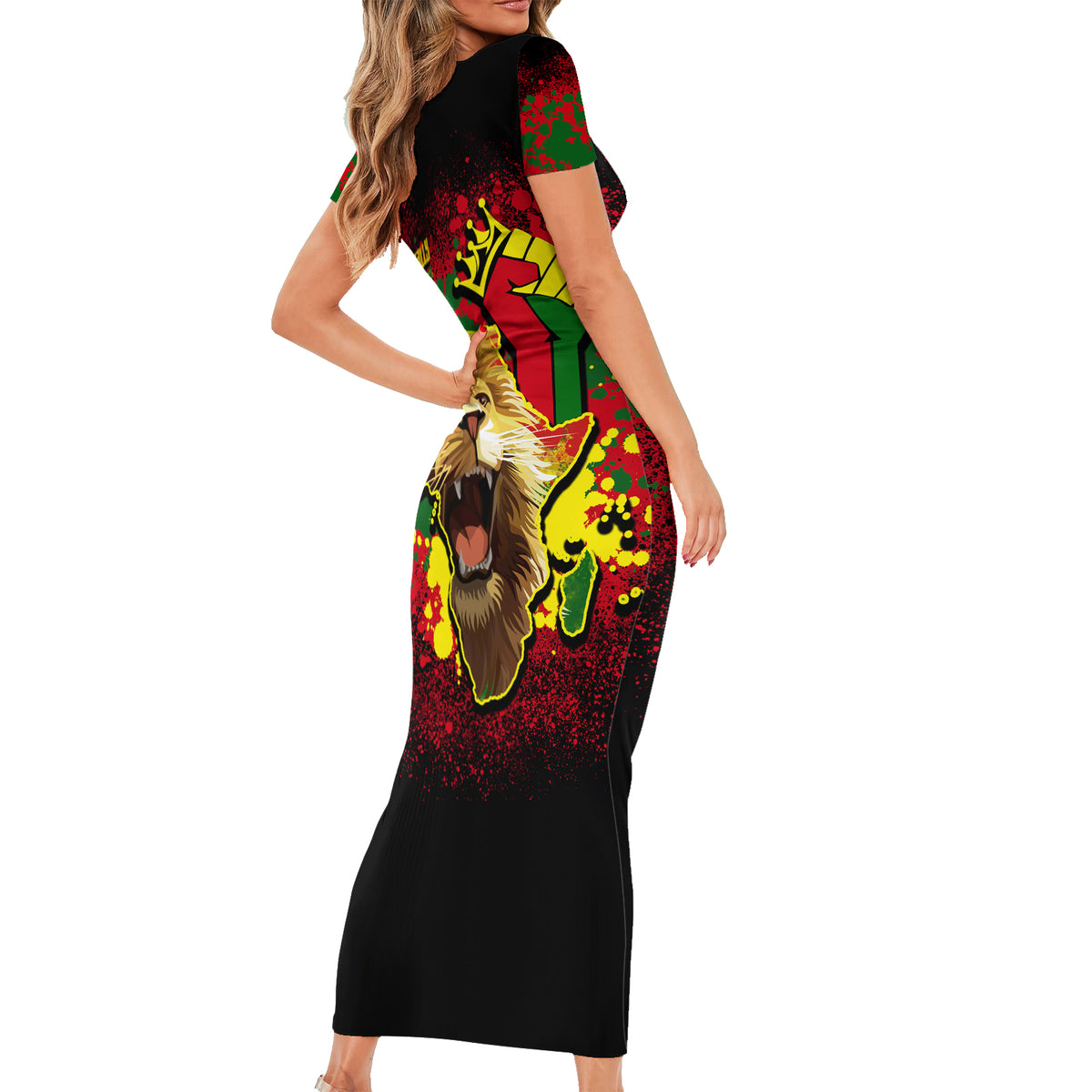 Unapologetically Black and Proud Family Matching Short Sleeve Bodycon Dress and Hawaiian Shirt Africa Map with Lion - Wonder Print Shop