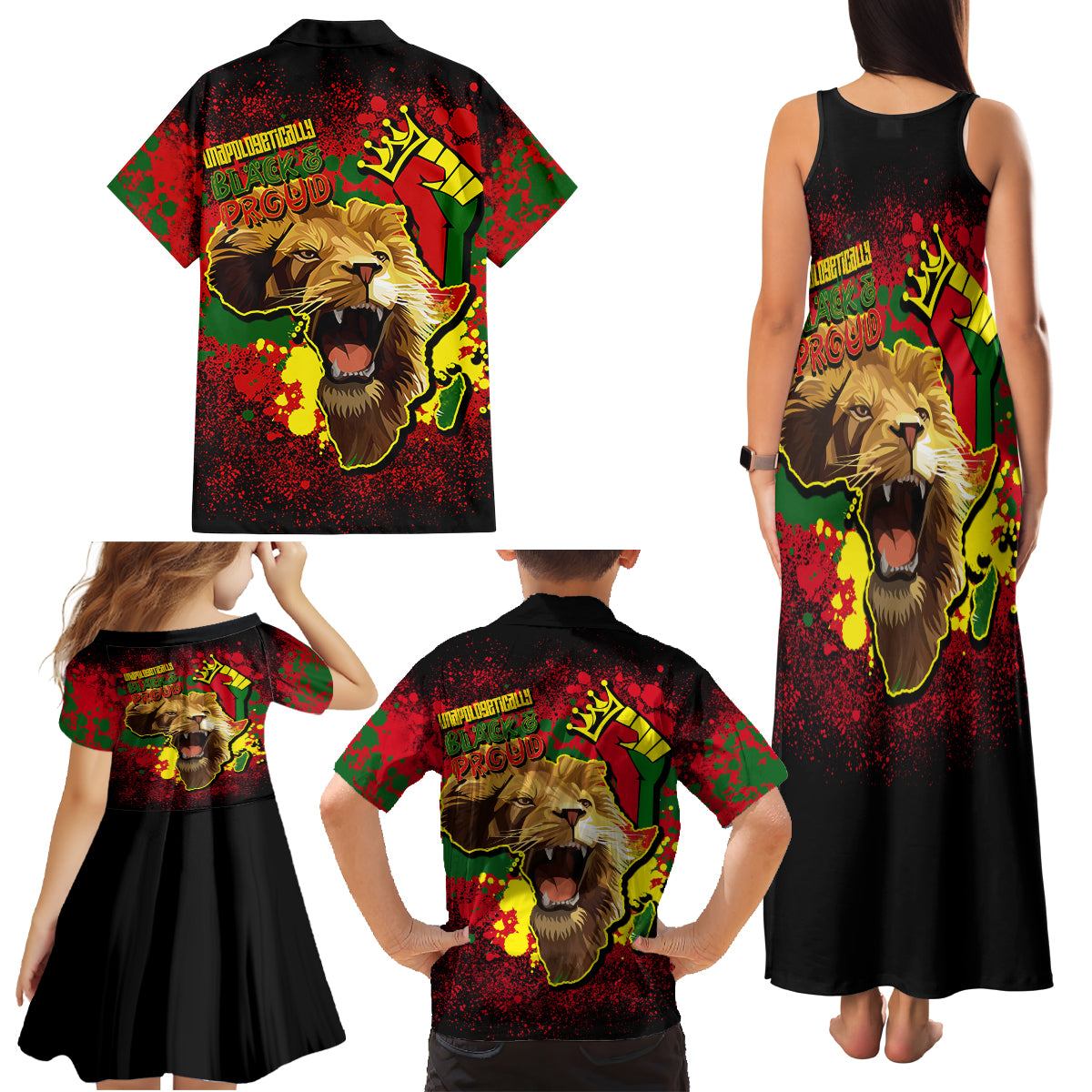 Unapologetically Black and Proud Family Matching Tank Maxi Dress and Hawaiian Shirt Africa Map with Lion - Wonder Print Shop