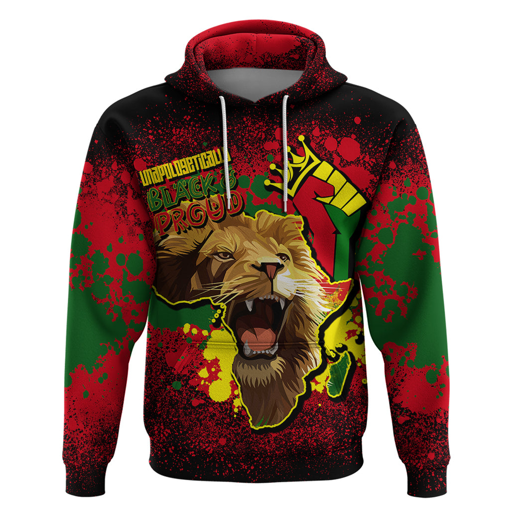 Unapologetically Black and Proud Hoodie Africa Map with Lion - Wonder Print Shop