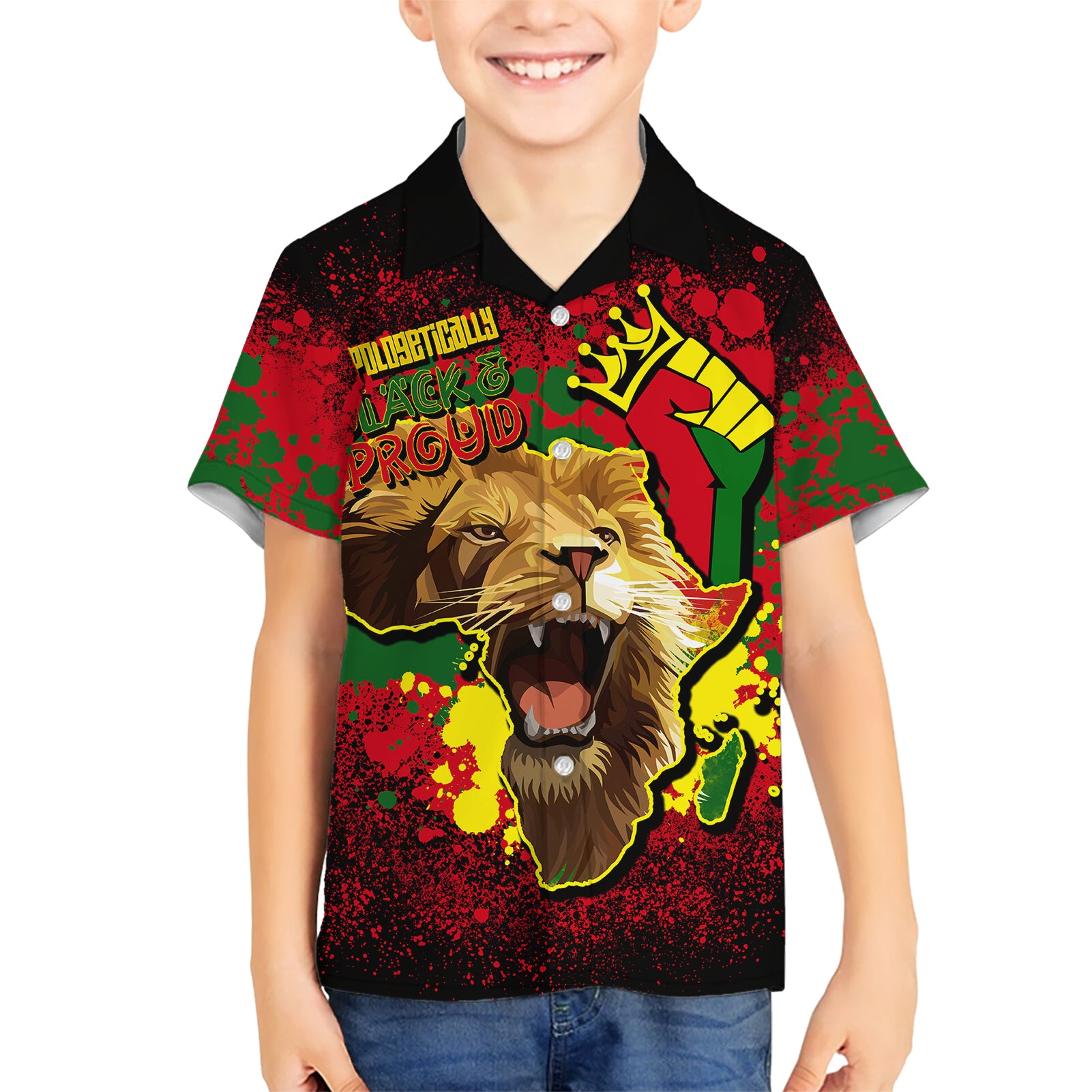 Unapologetically Black and Proud Kid Hawaiian Shirt Africa Map with Lion - Wonder Print Shop