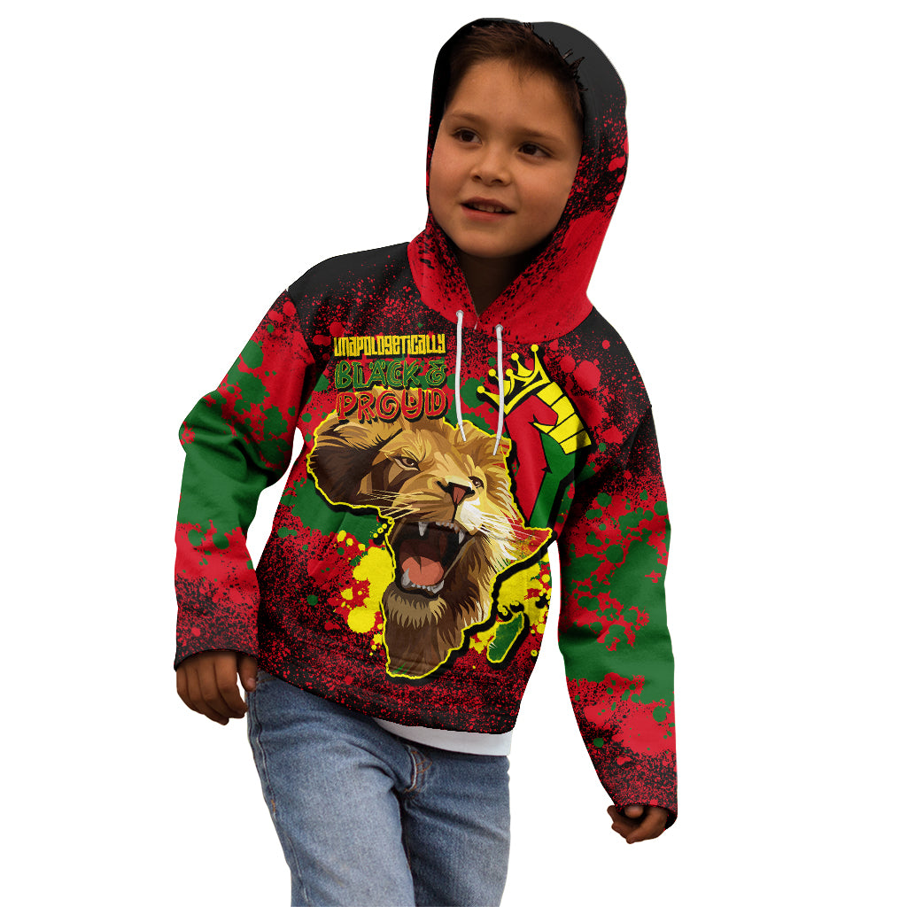 Unapologetically Black and Proud Kid Hoodie Africa Map with Lion - Wonder Print Shop