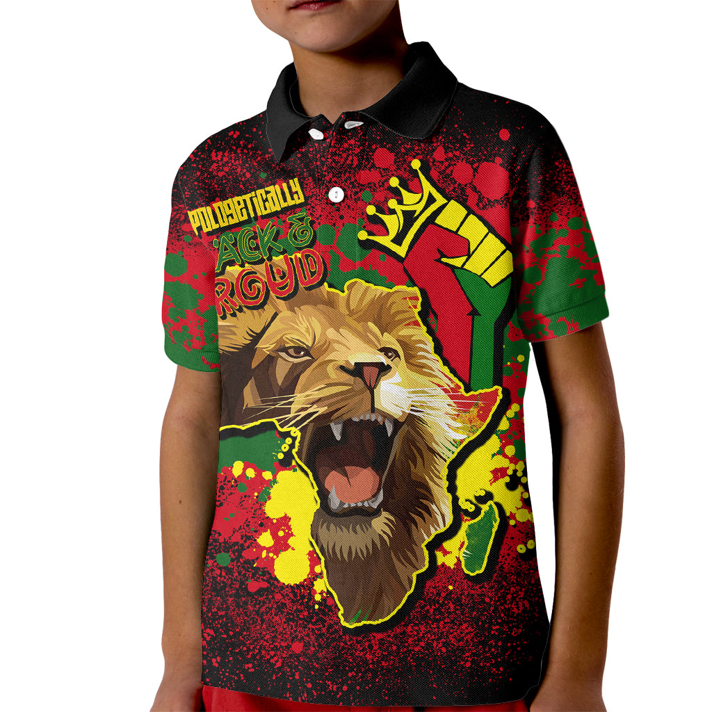 Unapologetically Black and Proud Kid Polo Shirt Africa Map with Lion - Wonder Print Shop