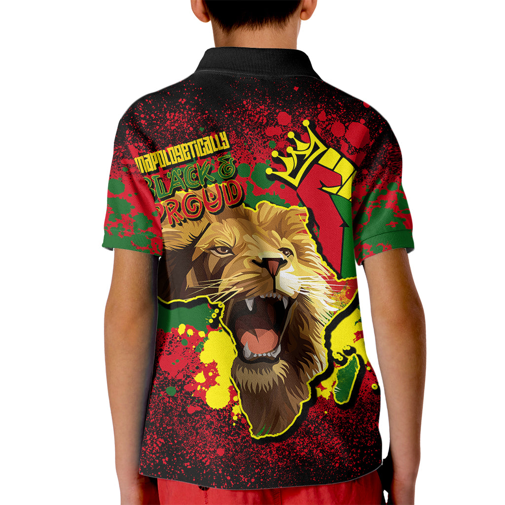 Unapologetically Black and Proud Kid Polo Shirt Africa Map with Lion - Wonder Print Shop