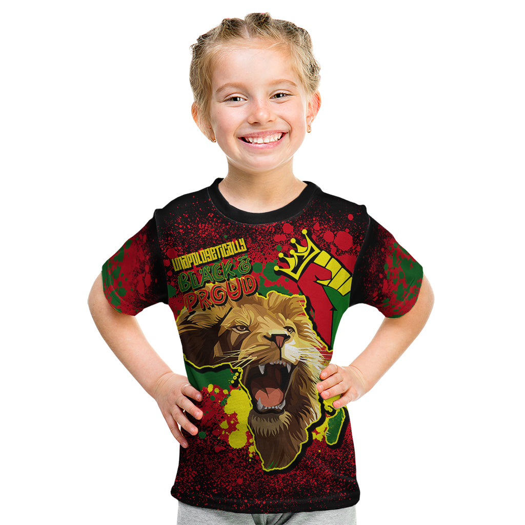 Unapologetically Black and Proud Kid T Shirt Africa Map with Lion - Wonder Print Shop