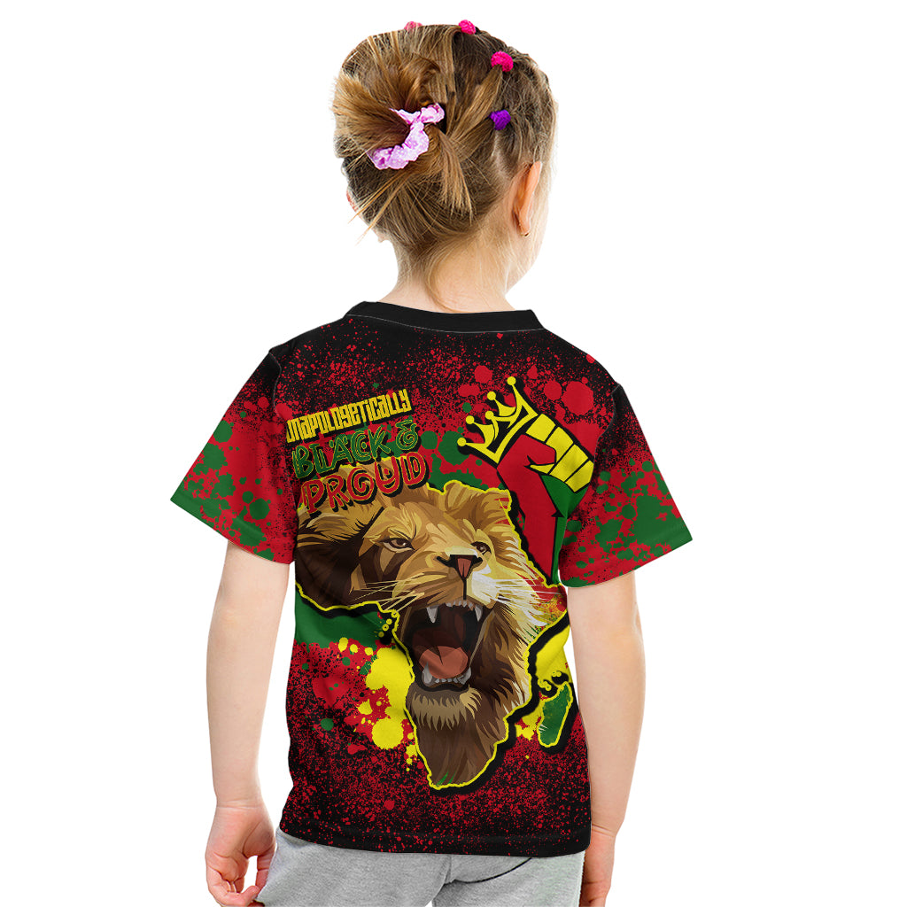 Unapologetically Black and Proud Kid T Shirt Africa Map with Lion - Wonder Print Shop