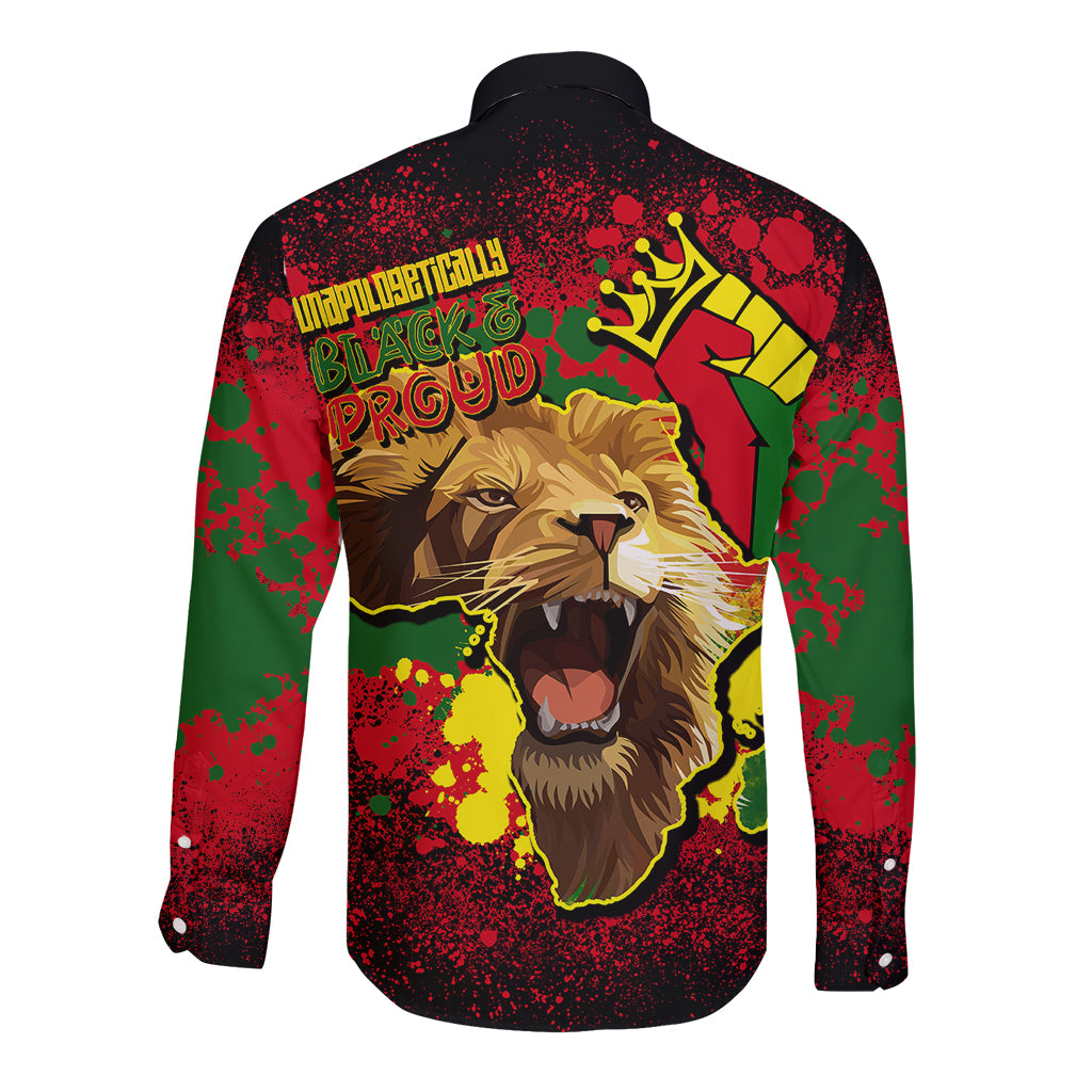 Unapologetically Black and Proud Long Sleeve Button Shirt Africa Map with Lion - Wonder Print Shop