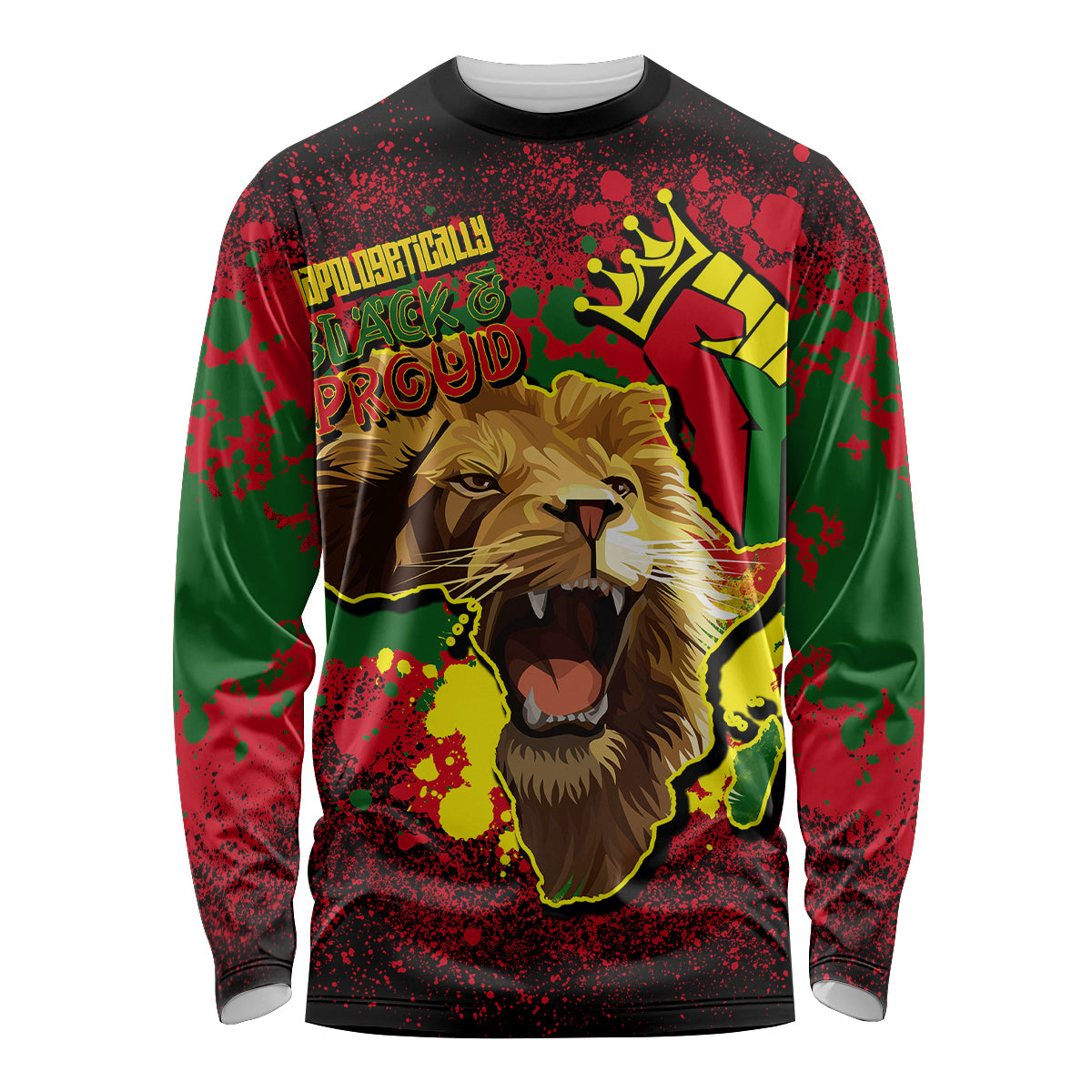 Unapologetically Black and Proud Long Sleeve Shirt Africa Map with Lion - Wonder Print Shop