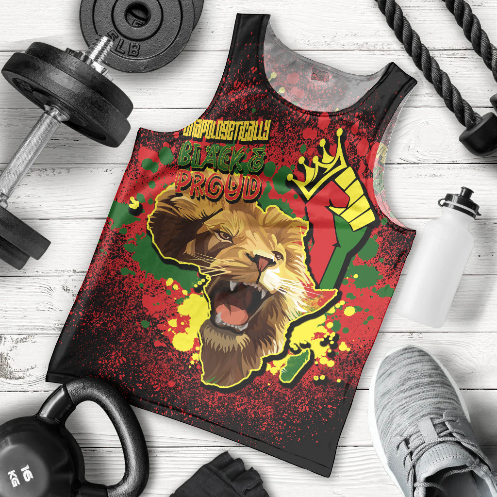 Unapologetically Black and Proud Men Tank Top Africa Map with Lion - Wonder Print Shop