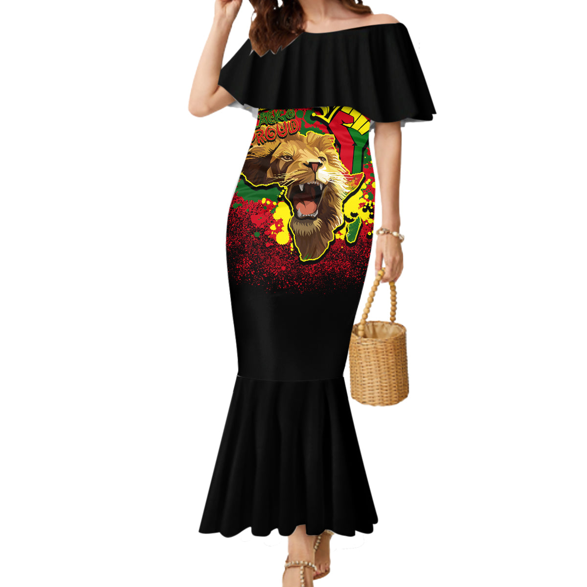 Unapologetically Black and Proud Mermaid Dress Africa Map with Lion - Wonder Print Shop