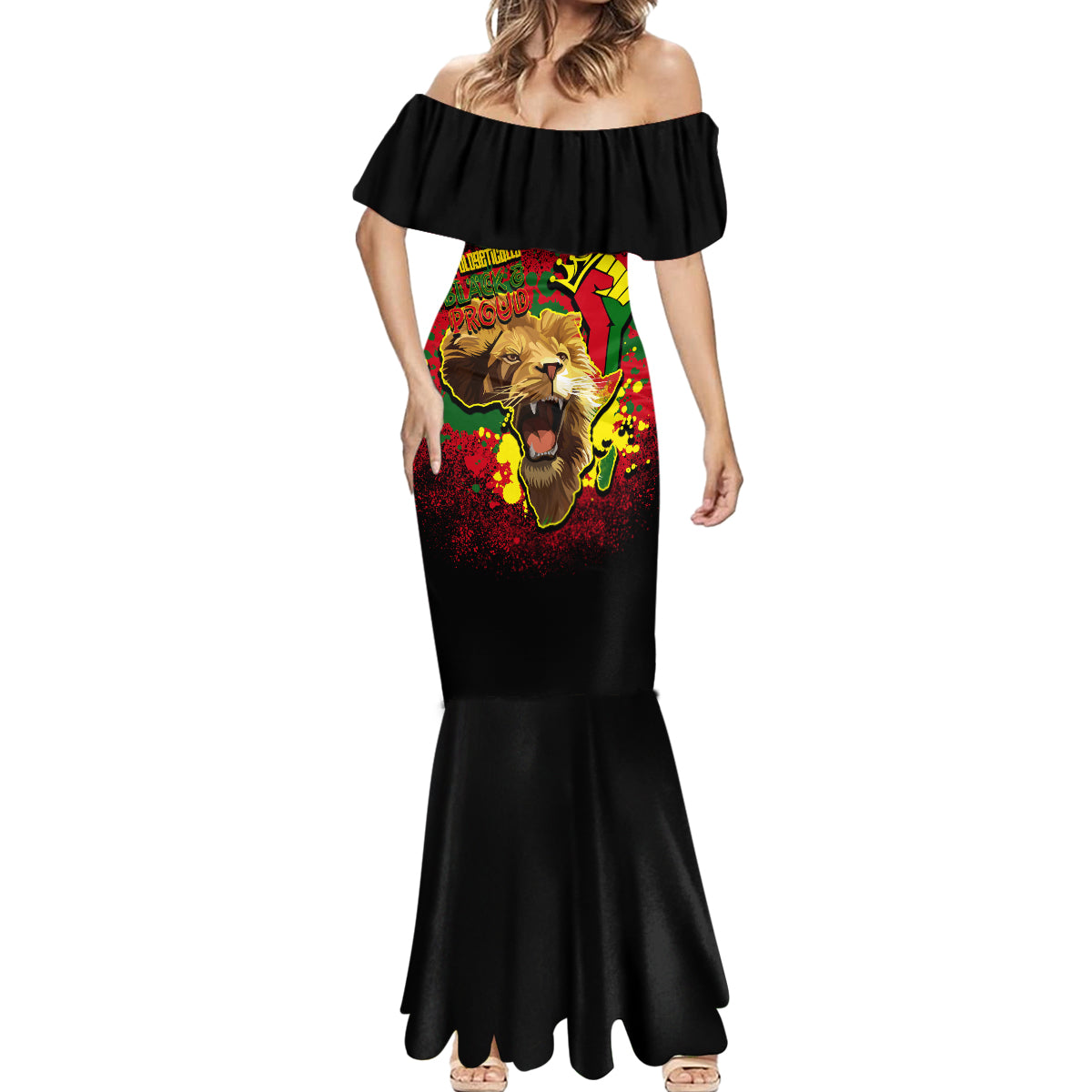 Unapologetically Black and Proud Mermaid Dress Africa Map with Lion - Wonder Print Shop