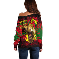 Unapologetically Black and Proud Off Shoulder Sweater Africa Map with Lion - Wonder Print Shop