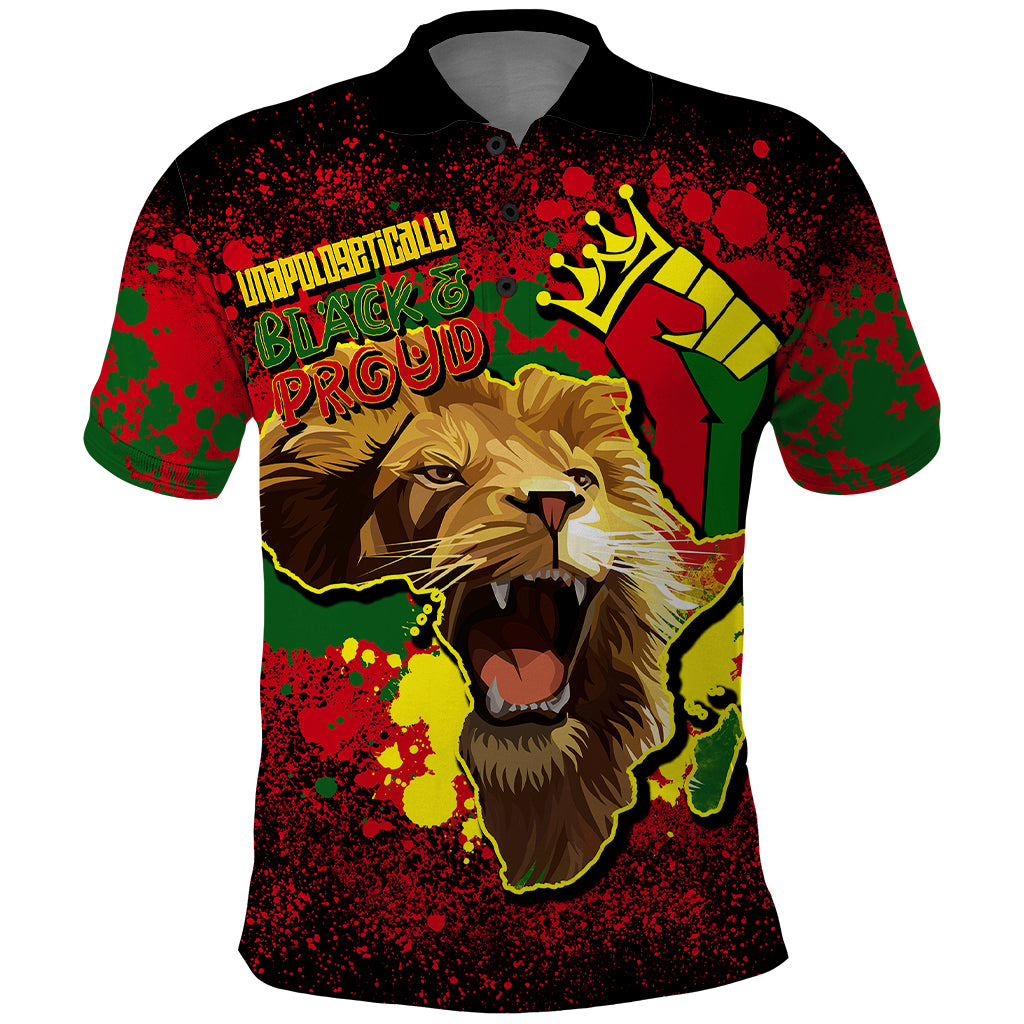 Unapologetically Black and Proud Polo Shirt Africa Map with Lion - Wonder Print Shop