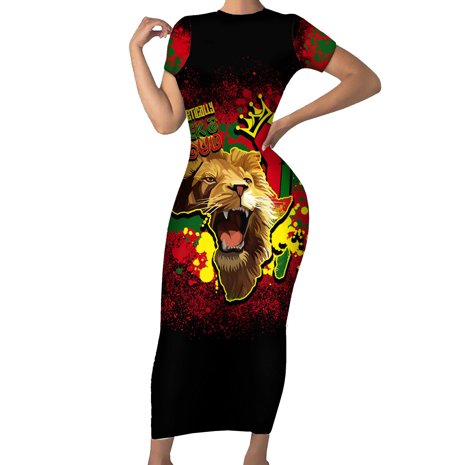 Unapologetically Black and Proud Short Sleeve Bodycon Dress Africa Map with Lion - Wonder Print Shop