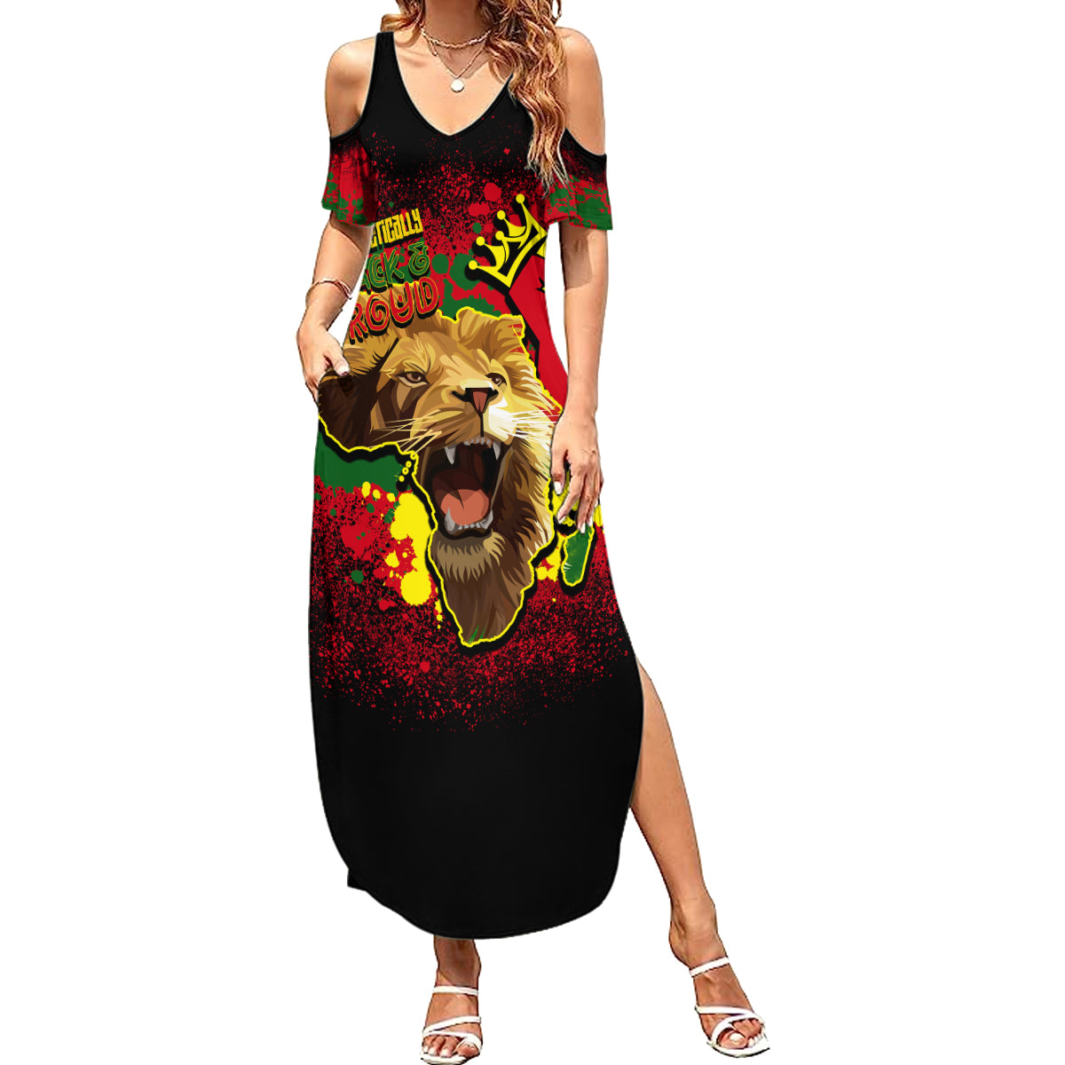 Unapologetically Black and Proud Summer Maxi Dress Africa Map with Lion - Wonder Print Shop
