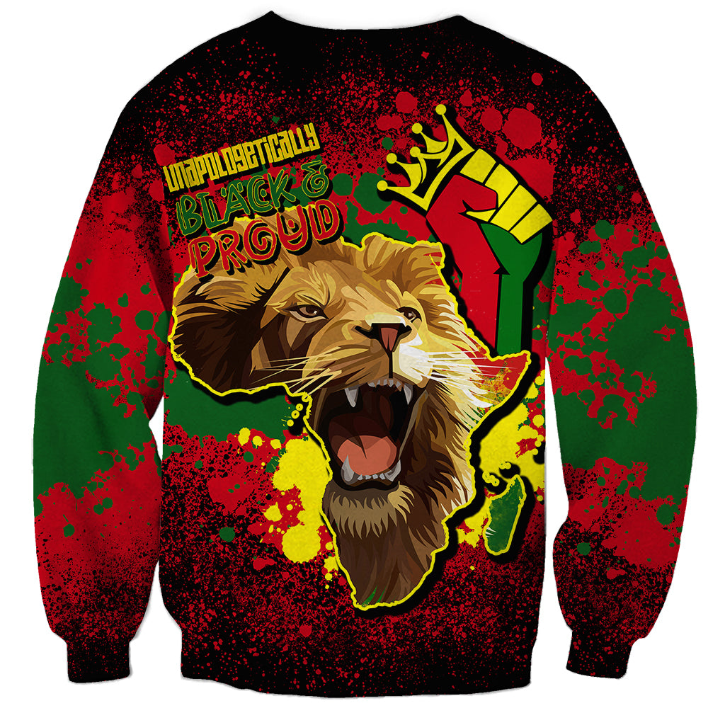 Unapologetically Black and Proud Sweatshirt Africa Map with Lion - Wonder Print Shop