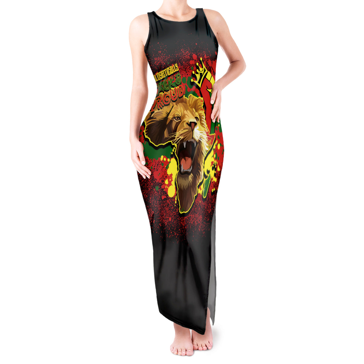 Unapologetically Black and Proud Tank Maxi Dress Africa Map with Lion - Wonder Print Shop
