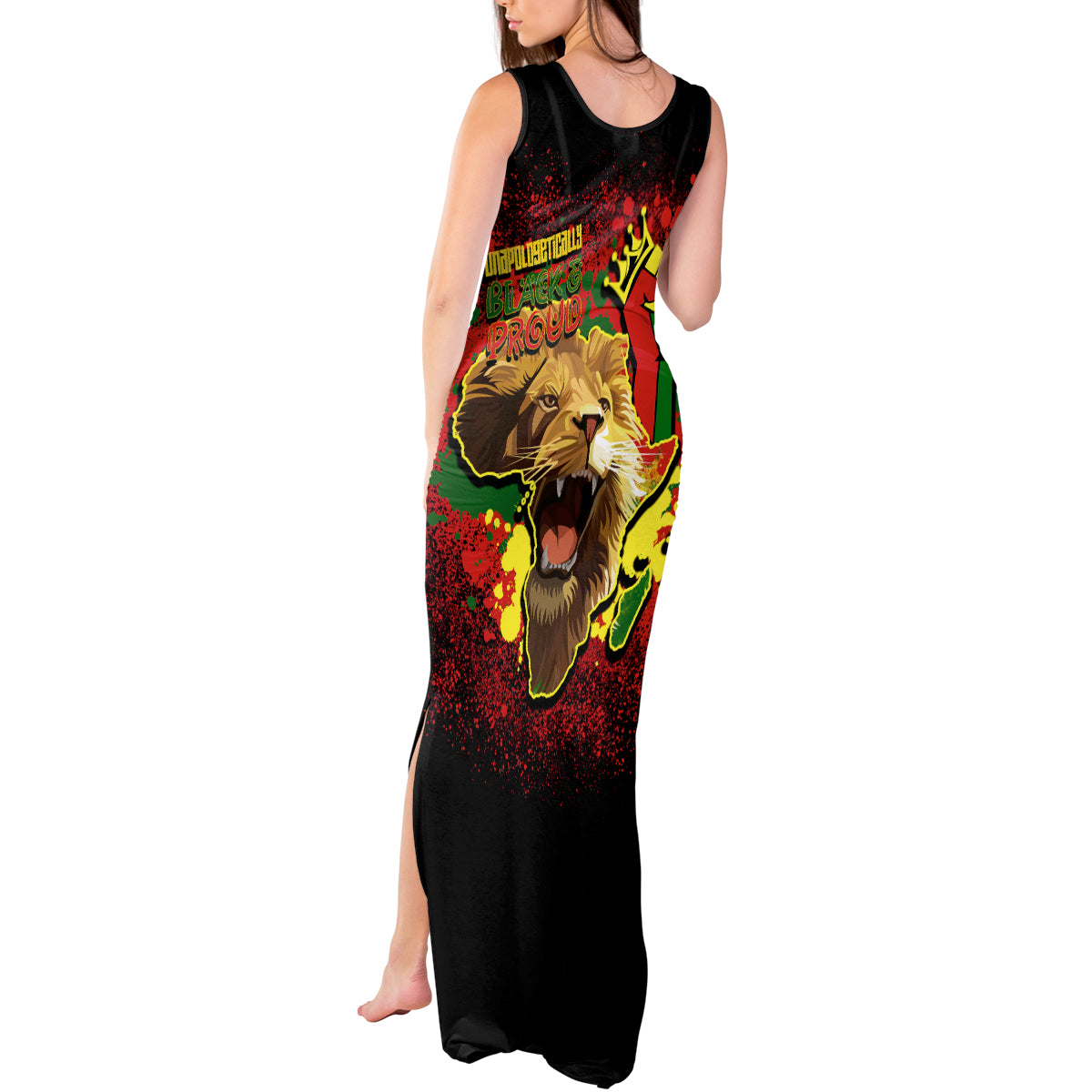Unapologetically Black and Proud Tank Maxi Dress Africa Map with Lion - Wonder Print Shop