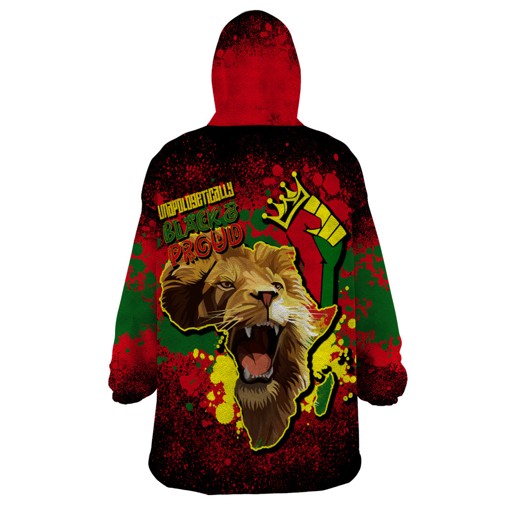 Unapologetically Black and Proud Wearable Blanket Hoodie Africa Map with Lion - Wonder Print Shop
