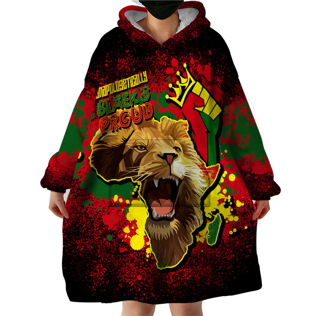 Unapologetically Black and Proud Wearable Blanket Hoodie Africa Map with Lion - Wonder Print Shop