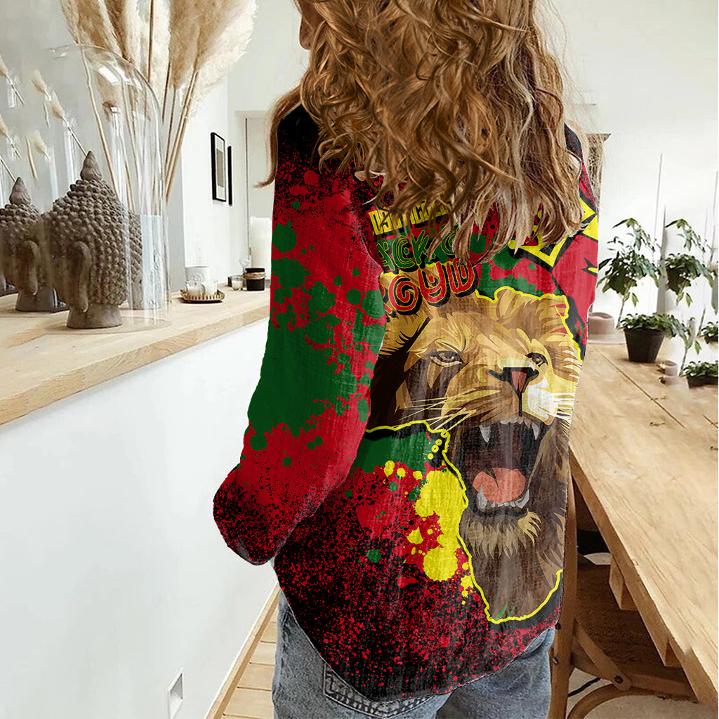 Unapologetically Black and Proud Women Casual Shirt Africa Map with Lion - Wonder Print Shop