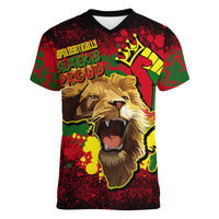 Unapologetically Black and Proud Women V Neck T Shirt Africa Map with Lion - Wonder Print Shop