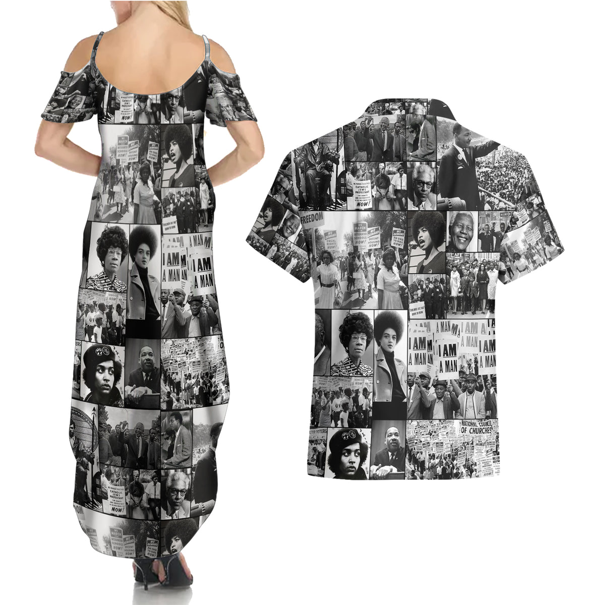 African Couples Matching Summer Maxi Dress and Hawaiian Shirt Black Power Images - Wonder Print Shop