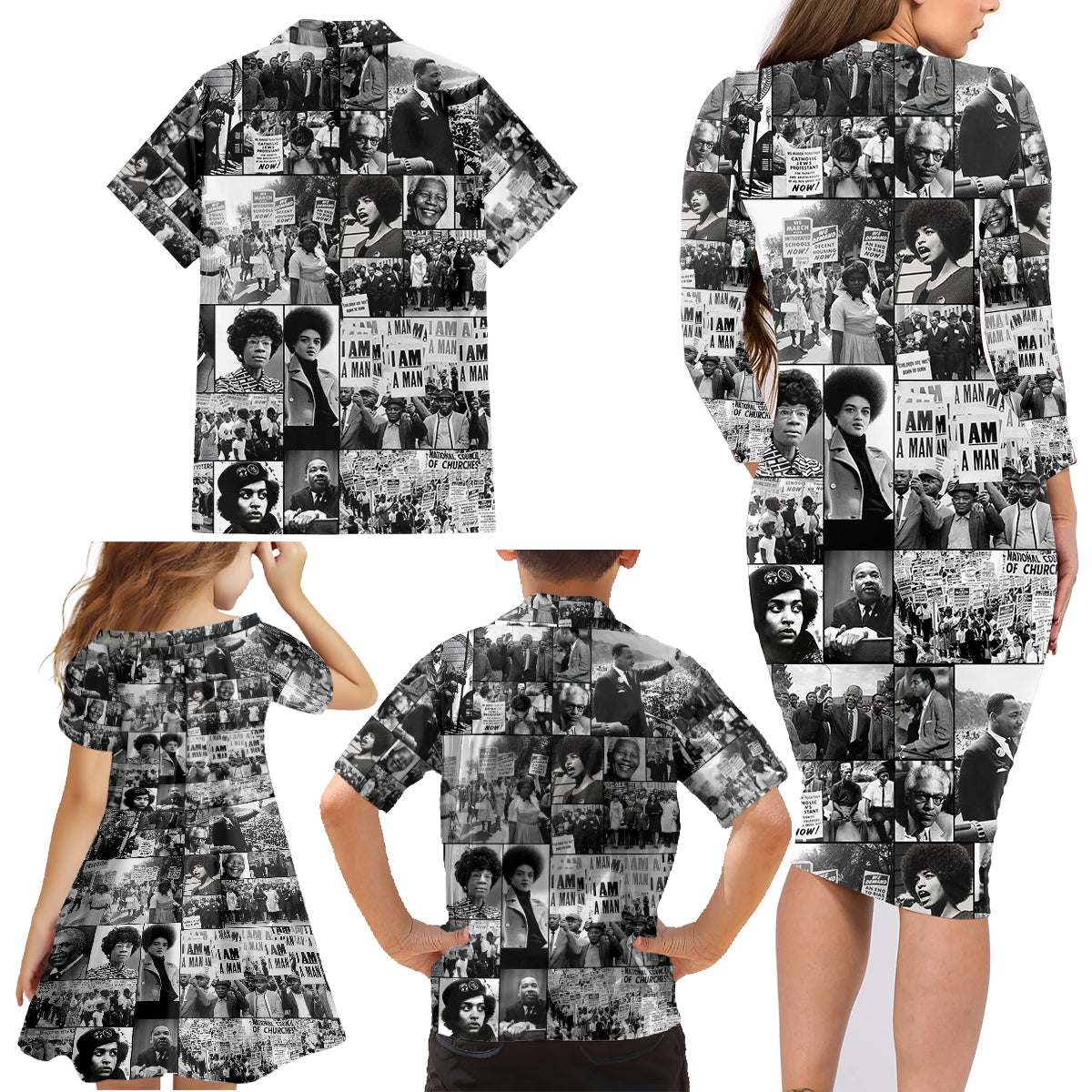 African Family Matching Long Sleeve Bodycon Dress and Hawaiian Shirt Black Power Images - Wonder Print Shop