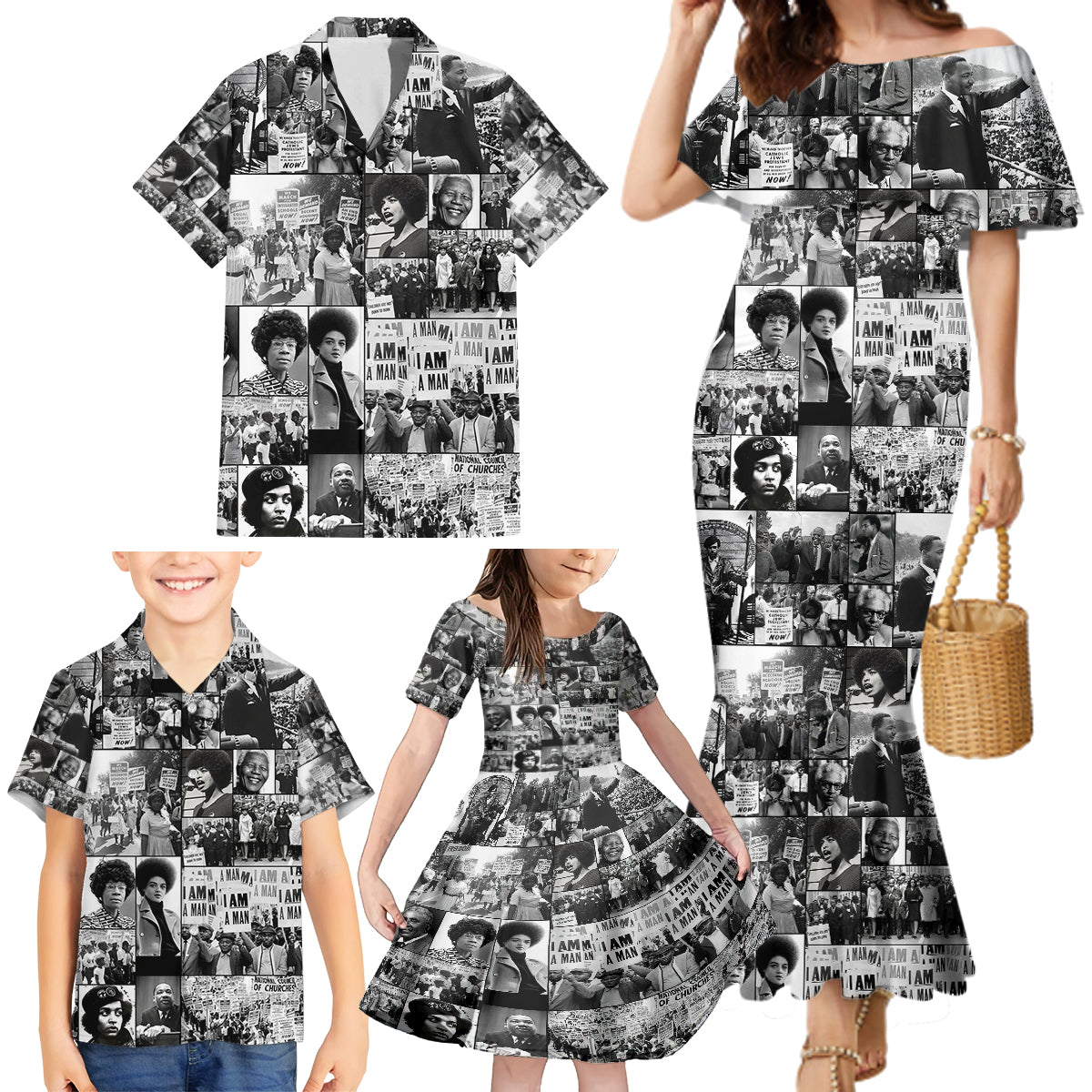African Family Matching Mermaid Dress and Hawaiian Shirt Black Power Images - Wonder Print Shop