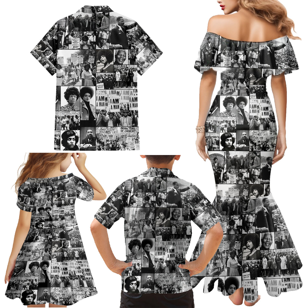 African Family Matching Mermaid Dress and Hawaiian Shirt Black Power Images - Wonder Print Shop