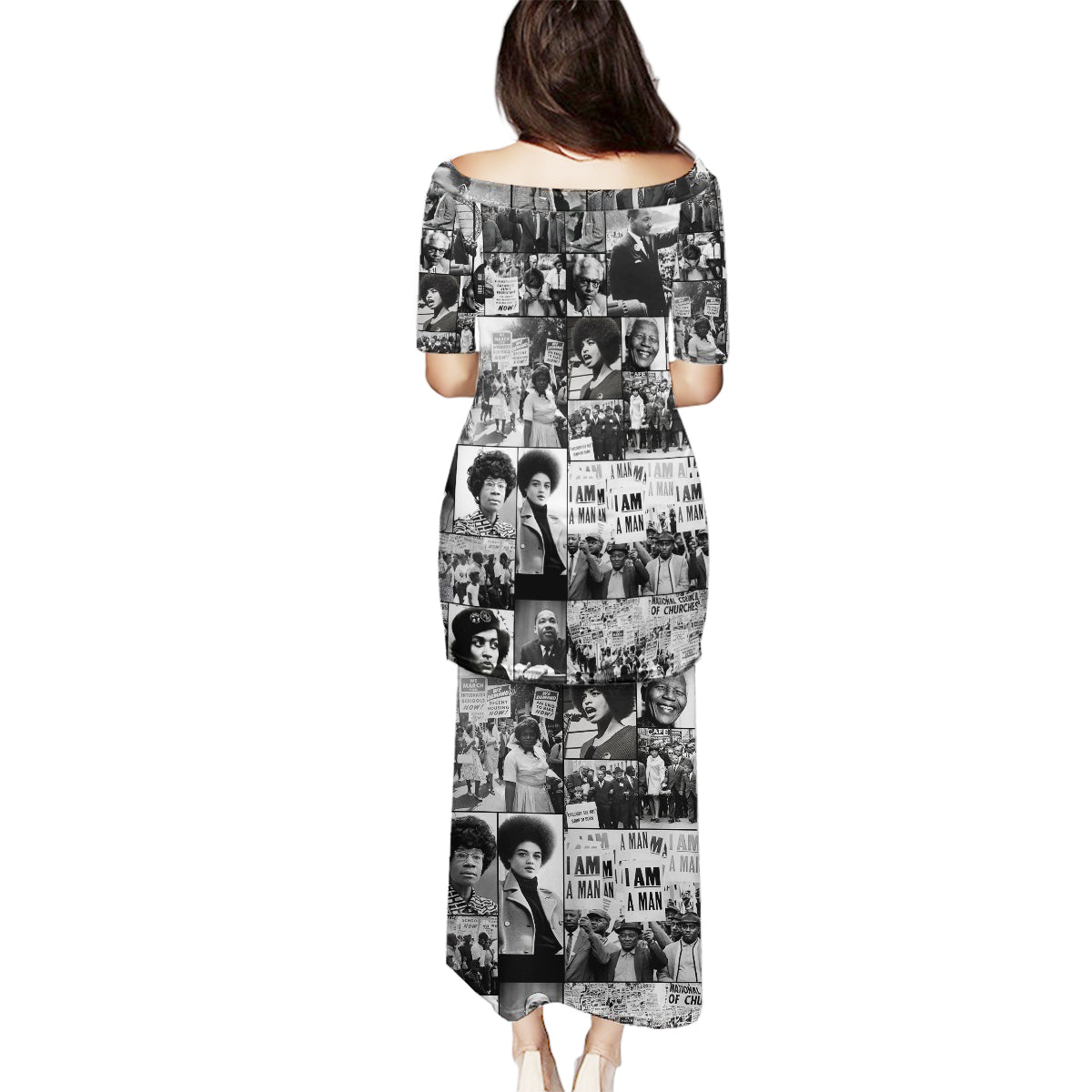 African Family Matching Puletasi Dress and Hawaiian Shirt Black Power Images - Wonder Print Shop