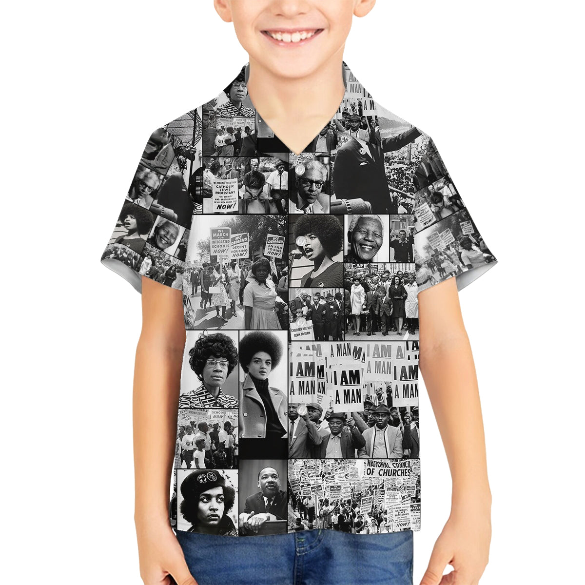African Family Matching Puletasi Dress and Hawaiian Shirt Black Power Images - Wonder Print Shop