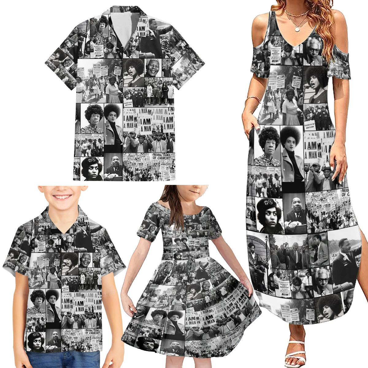 African Family Matching Summer Maxi Dress and Hawaiian Shirt Black Power Images - Wonder Print Shop