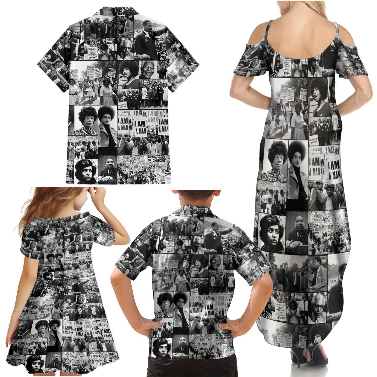 African Family Matching Summer Maxi Dress and Hawaiian Shirt Black Power Images - Wonder Print Shop