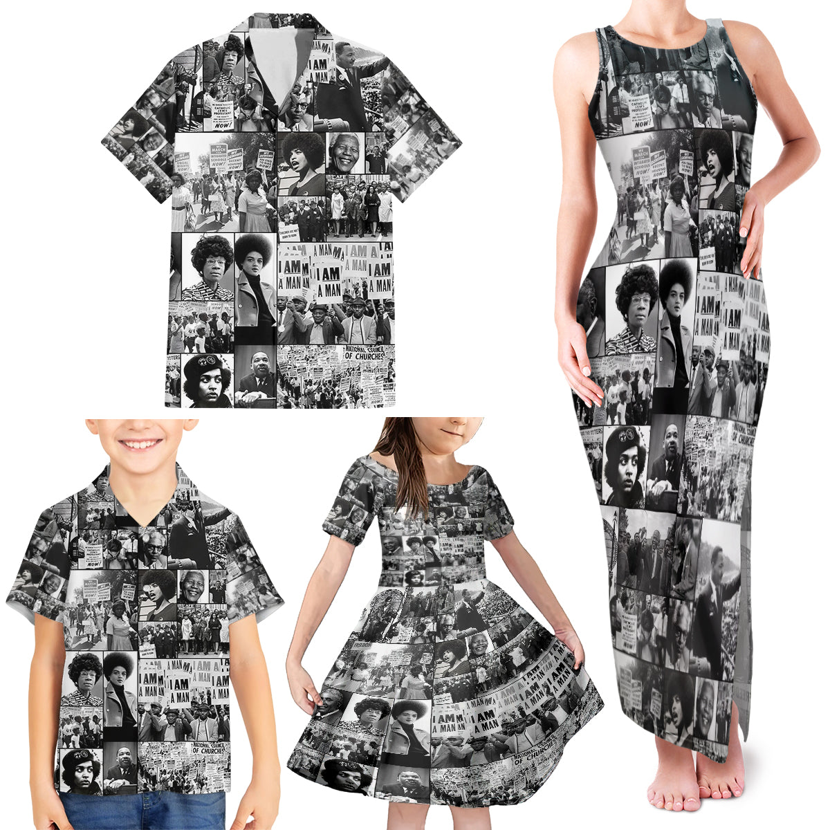 African Family Matching Tank Maxi Dress and Hawaiian Shirt Black Power Images - Wonder Print Shop