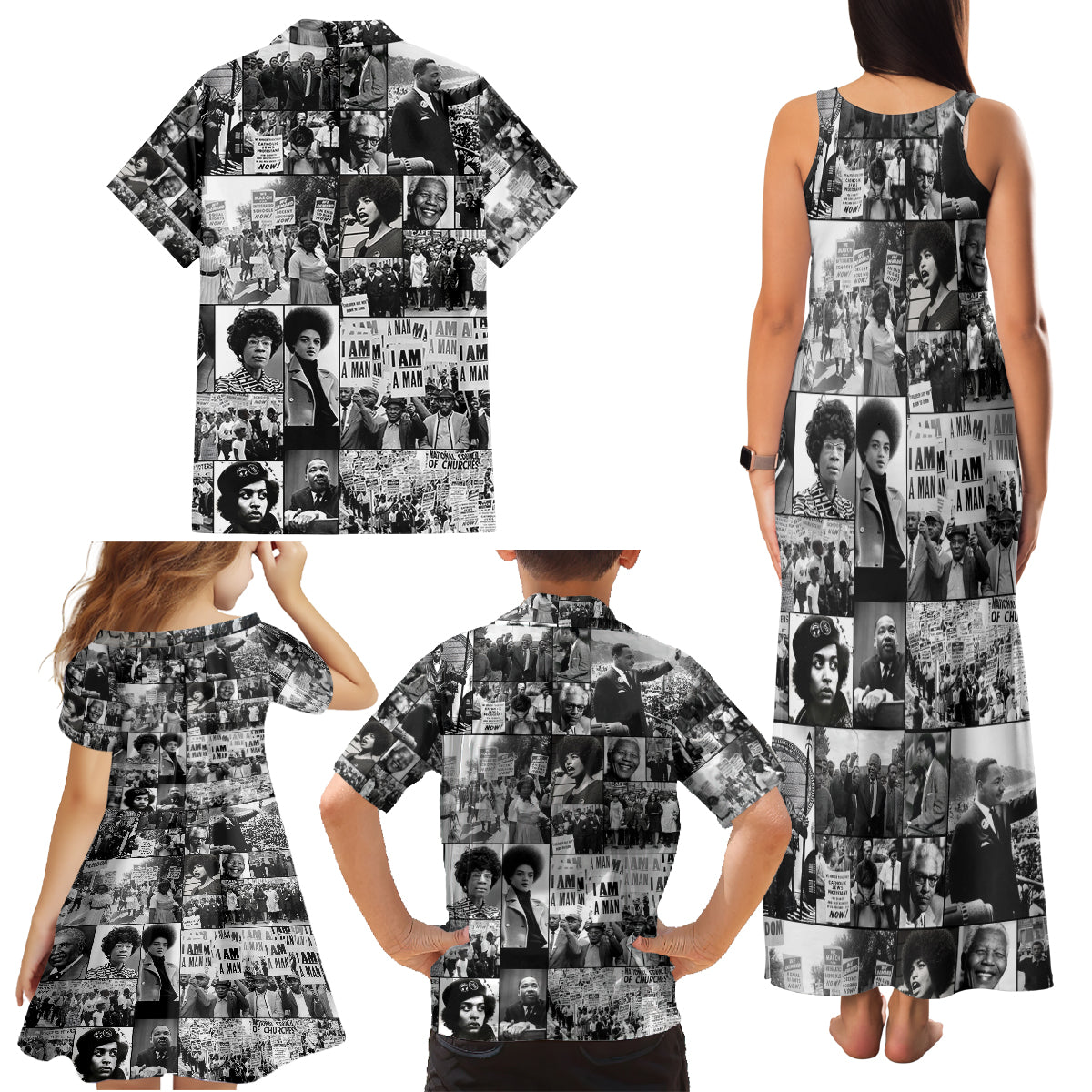 African Family Matching Tank Maxi Dress and Hawaiian Shirt Black Power Images - Wonder Print Shop