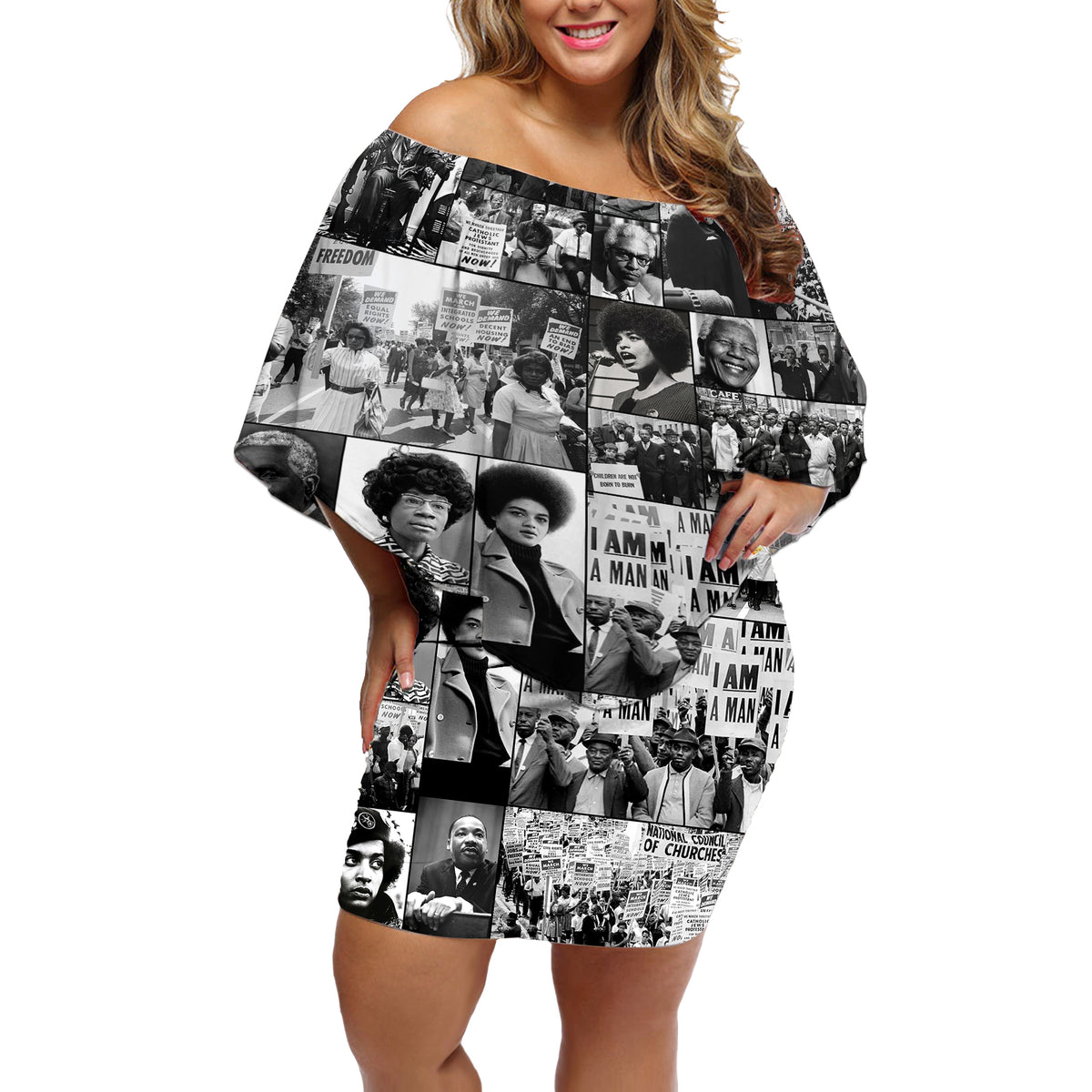 African Off Shoulder Short Dress Black Power Images - Wonder Print Shop