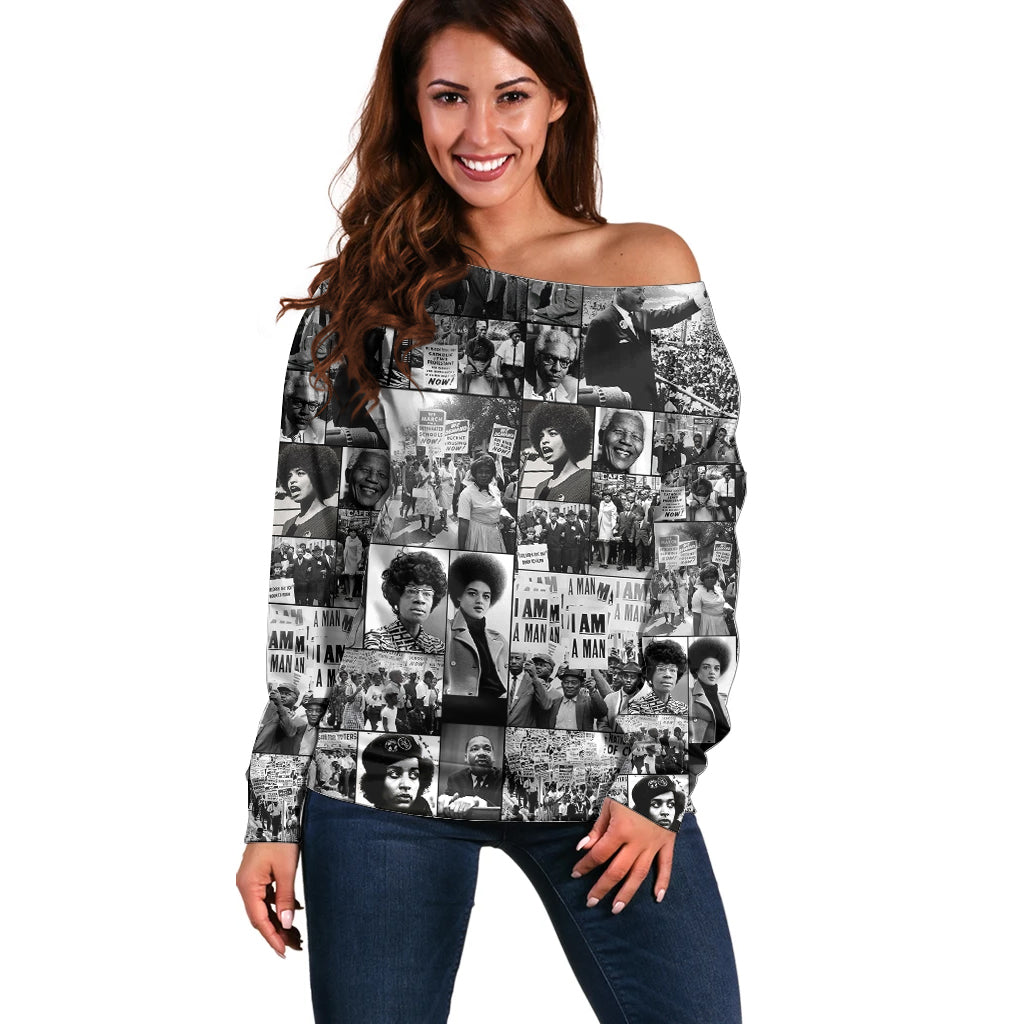 African Off Shoulder Sweater Black Power Images - Wonder Print Shop
