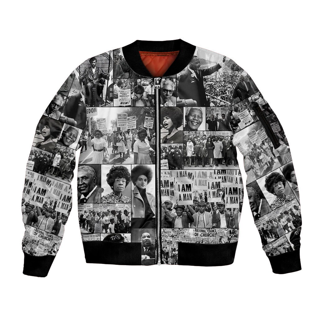 African Sleeve Zip Bomber Jacket Black Power Images - Wonder Print Shop