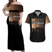 Every Shade Slays Melanin Couples Matching Off Shoulder Maxi Dress and Hawaiian Shirt African Signature - Wonder Print Shop