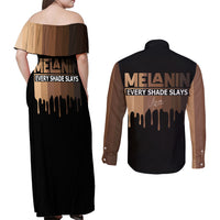 Every Shade Slays Melanin Couples Matching Off Shoulder Maxi Dress and Long Sleeve Button Shirts African Signature - Wonder Print Shop