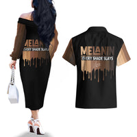 Every Shade Slays Melanin Couples Matching Off The Shoulder Long Sleeve Dress and Hawaiian Shirt African Signature - Wonder Print Shop