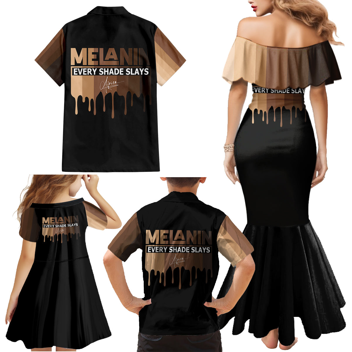 Every Shade Slays Melanin Family Matching Mermaid Dress and Hawaiian Shirt African Signature - Wonder Print Shop