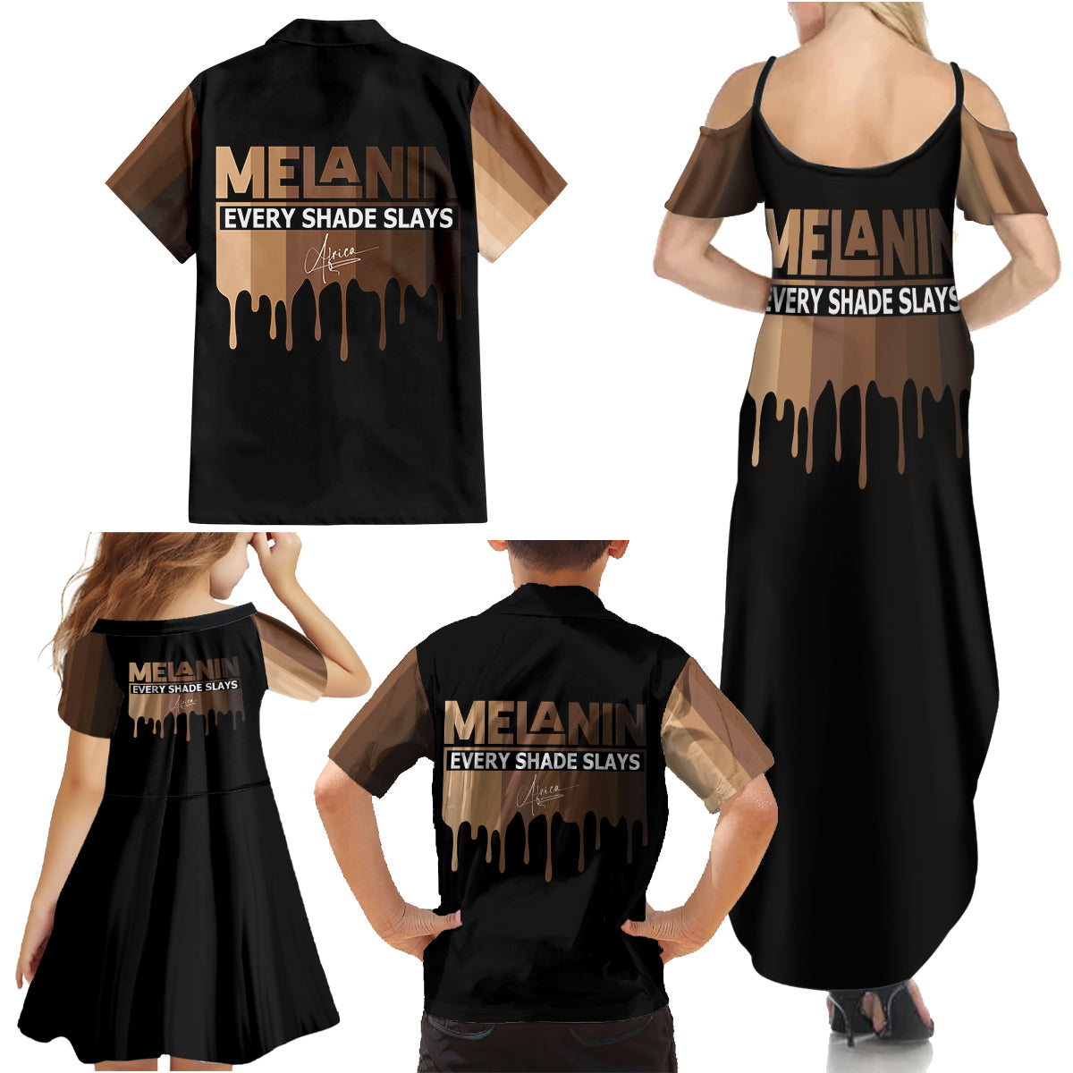 Every Shade Slays Melanin Family Matching Summer Maxi Dress and Hawaiian Shirt African Signature - Wonder Print Shop