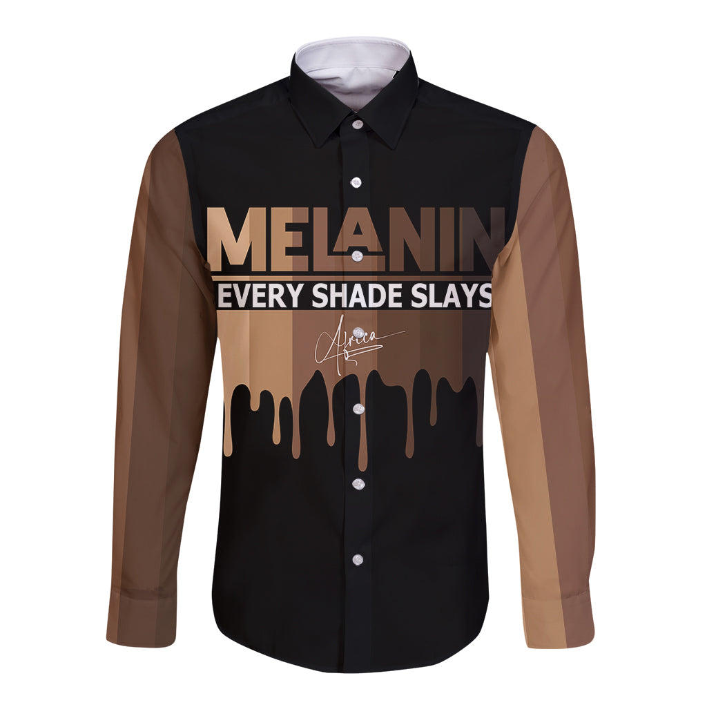 Every Shade Slays Melanin Long Sleeve Button Shirt African Signature - Wonder Print Shop