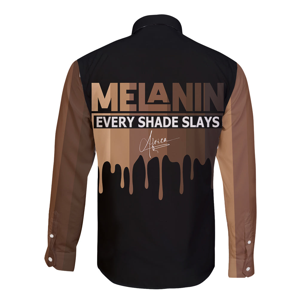 Every Shade Slays Melanin Long Sleeve Button Shirt African Signature - Wonder Print Shop