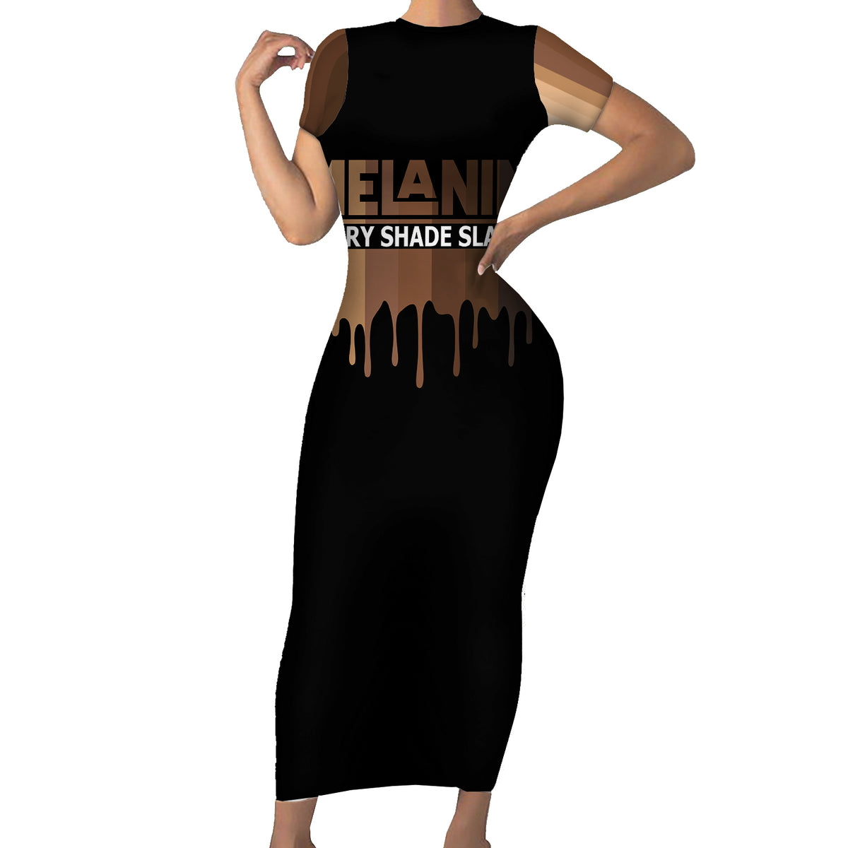 Every Shade Slays Melanin Short Sleeve Bodycon Dress African Signature - Wonder Print Shop